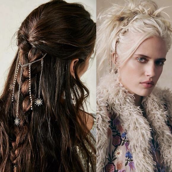 Free People Majestic Hair Piece Silver Black Bohemian Renaissance Medieval